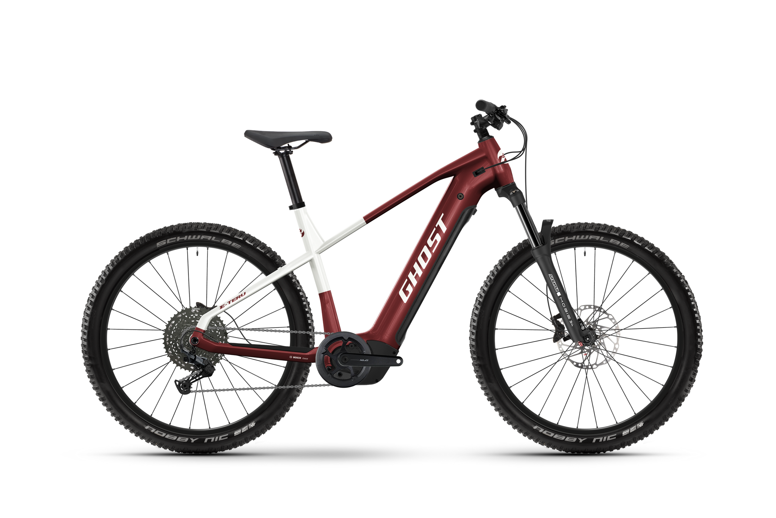 Ghost E-Teru Advanced Electric Mountain Bike - Carbon Red/Chilly White - Glossy