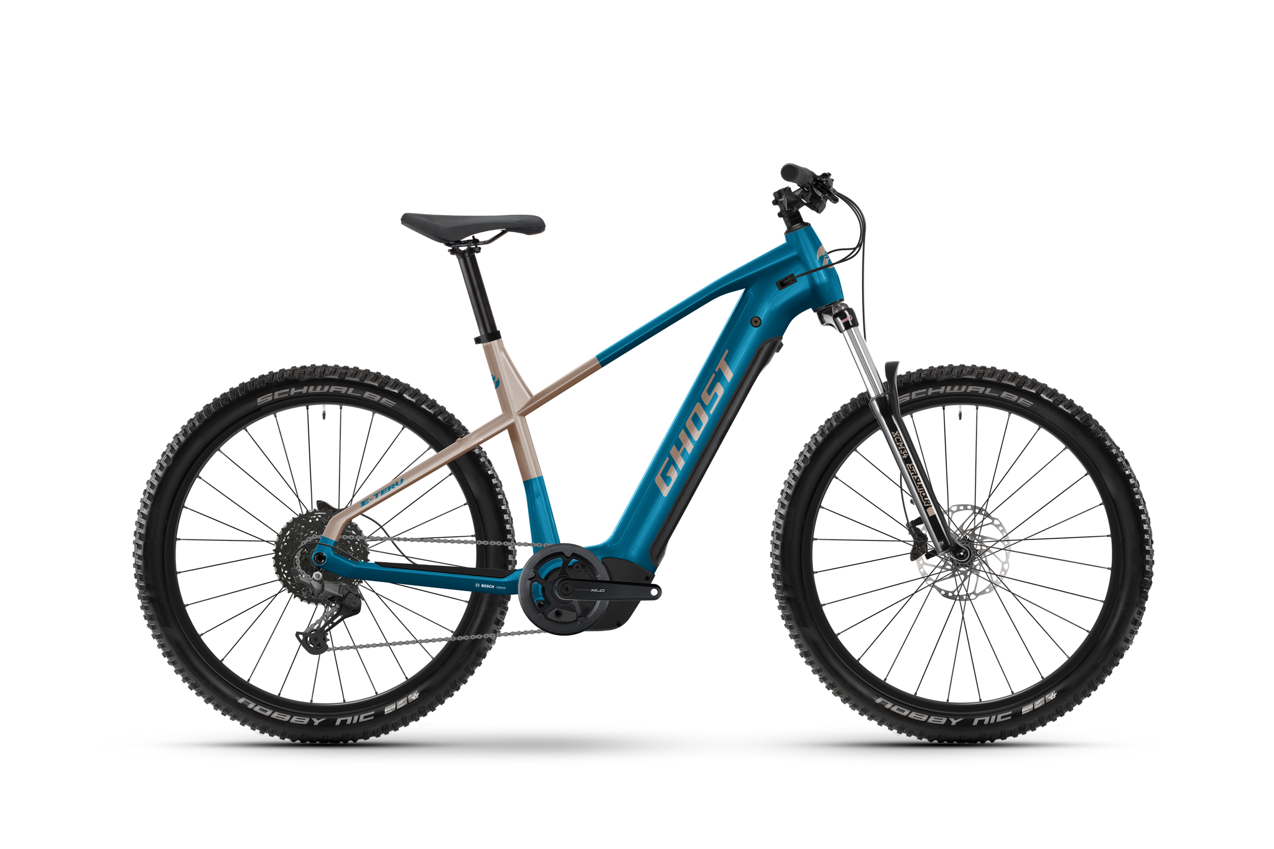 Ghost E-Teru Universal Electric Mountain Bike - Atlantic Blue/Coffee Ice Rose - Glossy