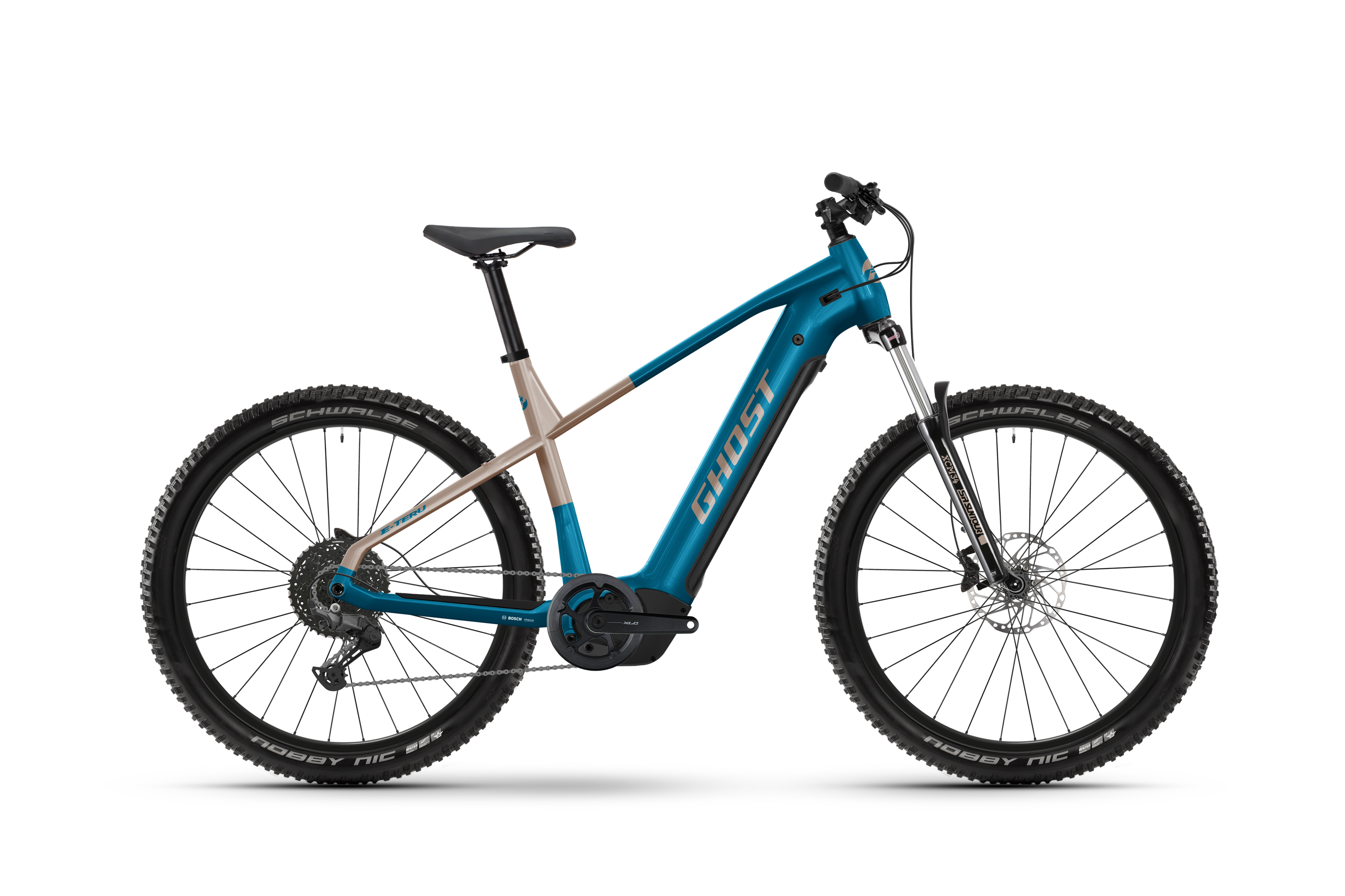 Ghost E-Teru Universal Electric Mountain Bike - Atlantic Blue/Coffee Ice Rose - Glossy