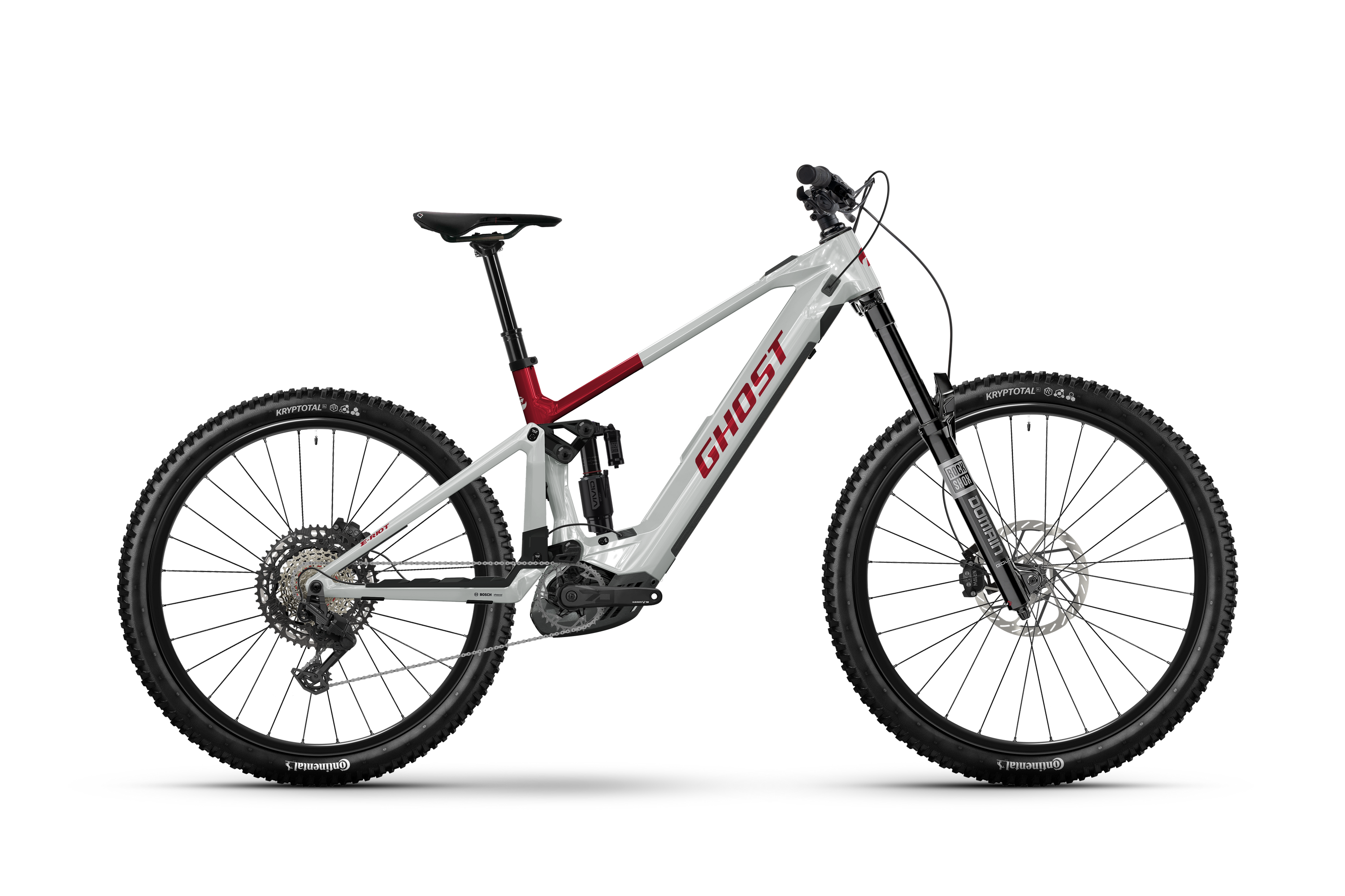 Ghost E-Riot CF Advanced Electric Mountain Bike - Rebel Red/Misty Gray - Glossy