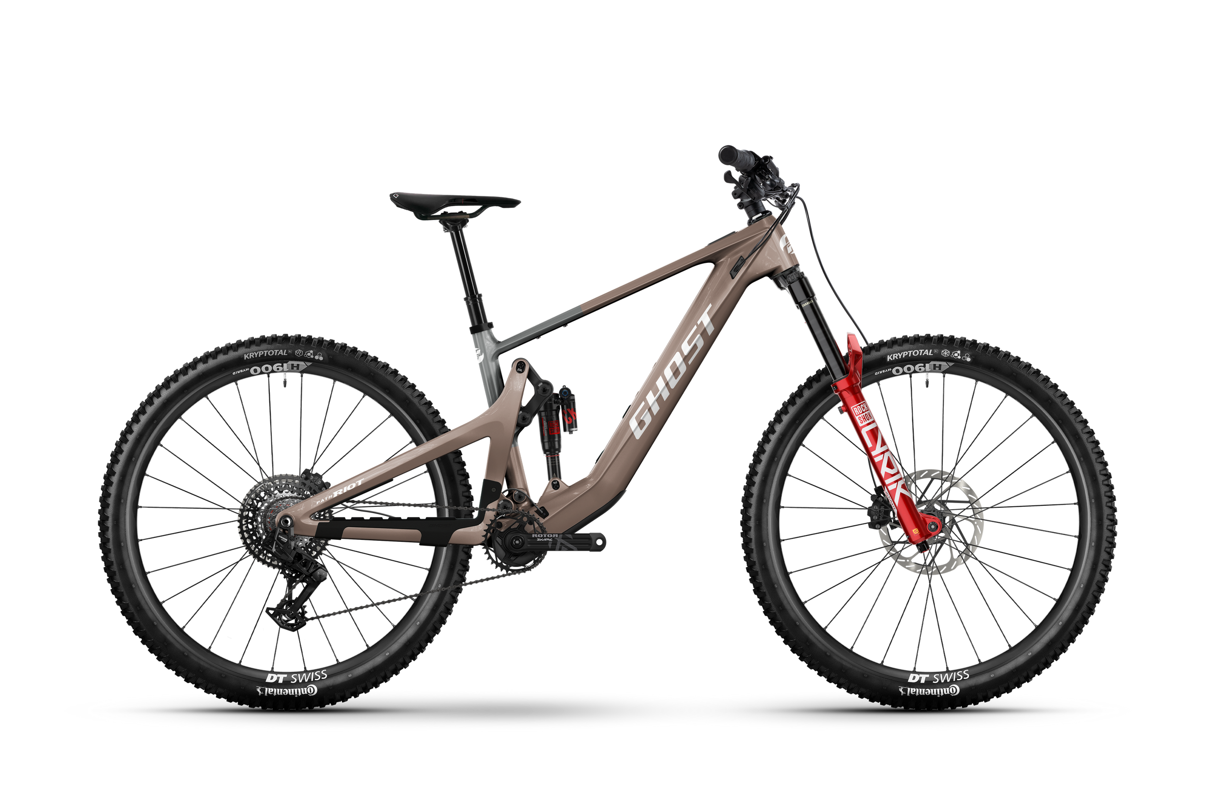 Ghost Path Riot CF Full Party Electric Mountain Bike - Dusty Rose/Pearl Dark Grey - Glossy